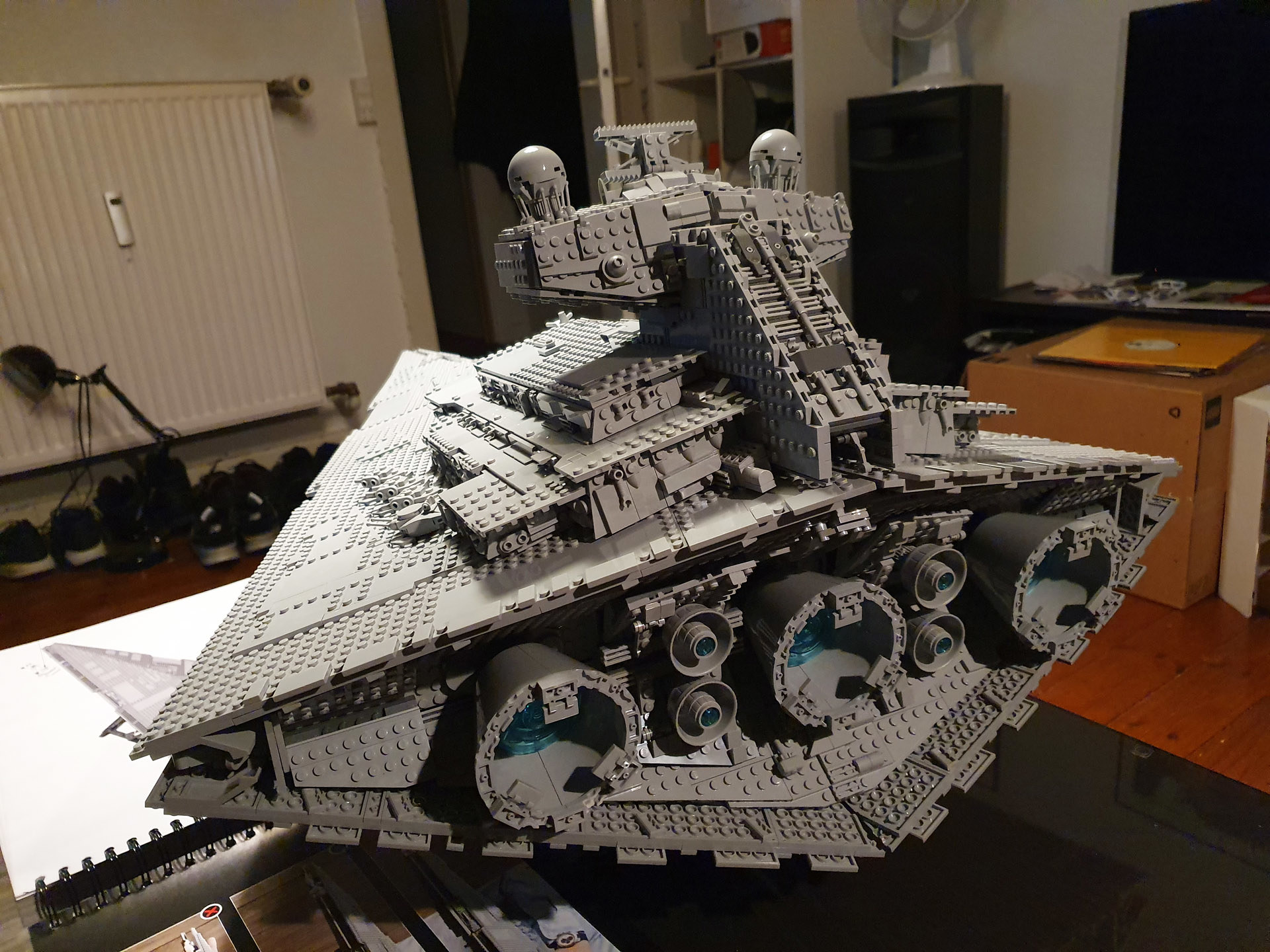 Building an Imperial Star Destroyer. A lot of grey bricks to put together, but damn it was worth it. Looks awesome on the wall!