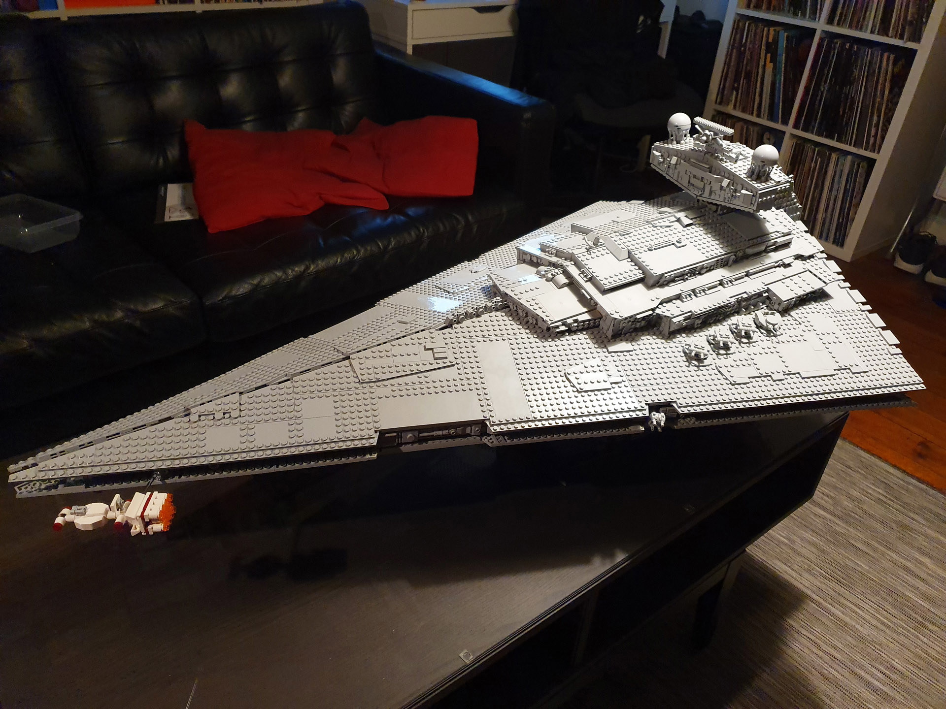 Building an Imperial Star Destroyer. A lot of grey bricks to put together, but damn it was worth it. Looks awesome on the wall!