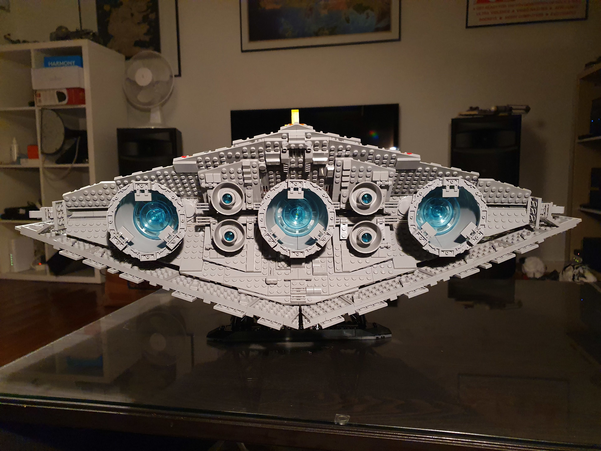 Building an Imperial Star Destroyer. A lot of grey bricks to put together, but damn it was worth it. Looks awesome on the wall!