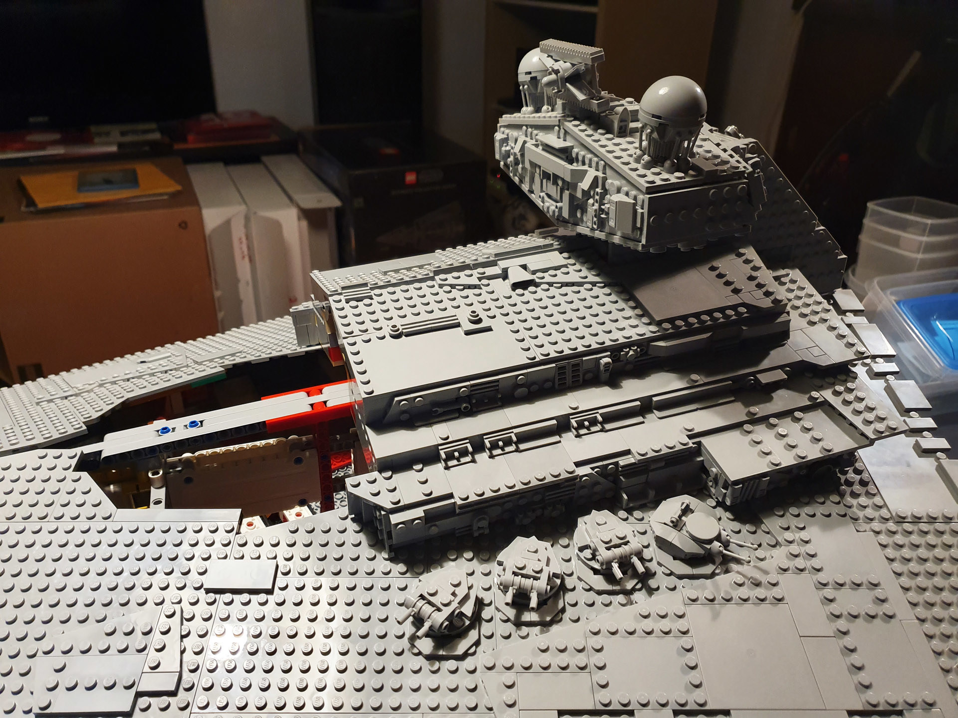 Building an Imperial Star Destroyer. A lot of grey bricks to put together, but damn it was worth it. Looks awesome on the wall!